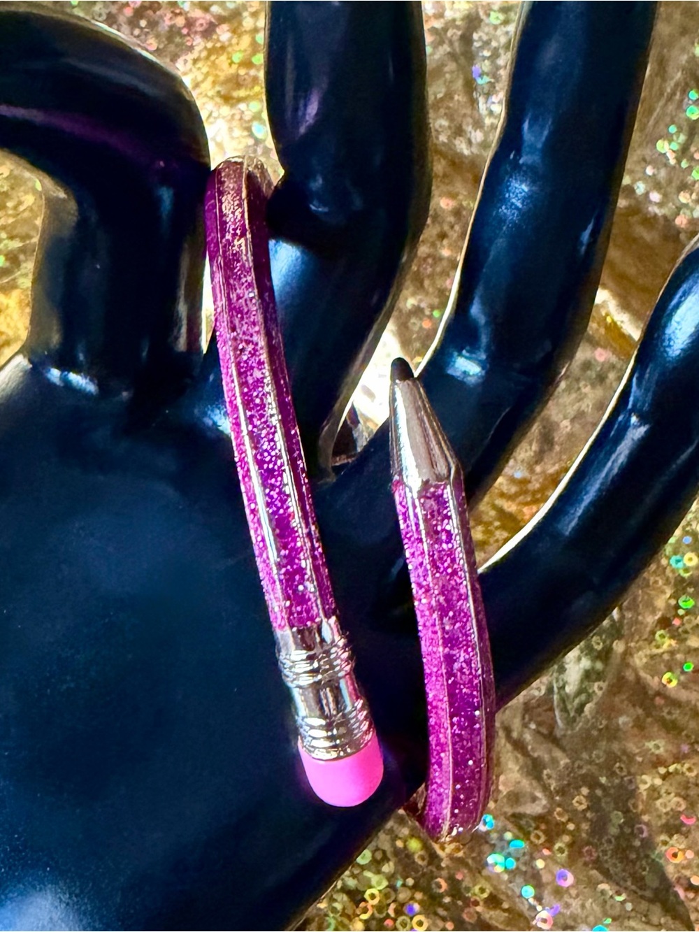 Fun Unique Hot Pink Glittery Pencil Bracelet